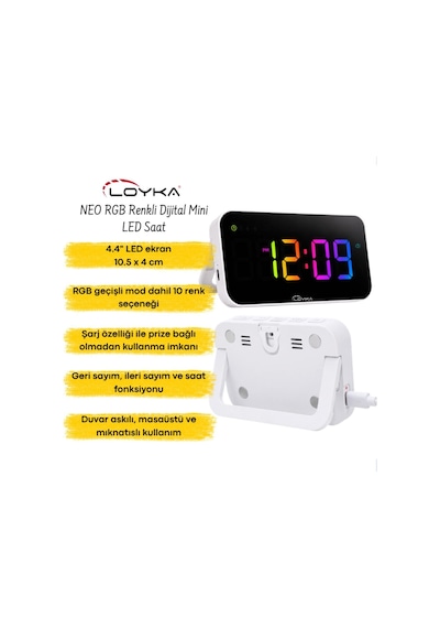Loyka Neo Rgb Mini Renkli Dijital Led Duvar Ve Masa Saati