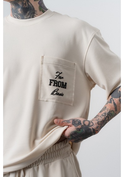 Erkek Far From Basic Baskılı Regular Fit T-shirt Şort Takım Bej