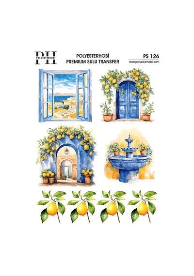 Polyesterhobi Premium Sulu Transfer 25x35 Cm Evler Ve Limon Desenli Ps 126