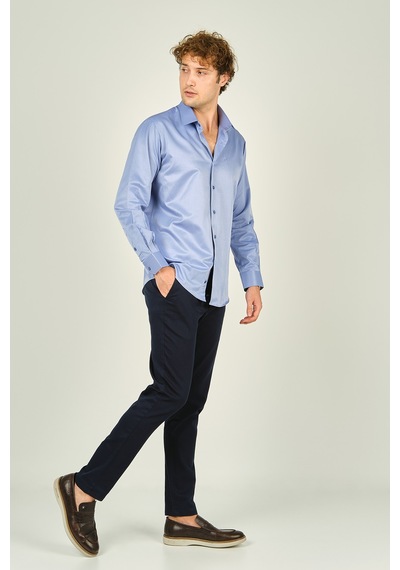 Figs Erkek Slim Fit Uzun Kollu Pamuklu Parlak Kumaş Gömlek 0013 Koyu Mavi Koyu Mavi