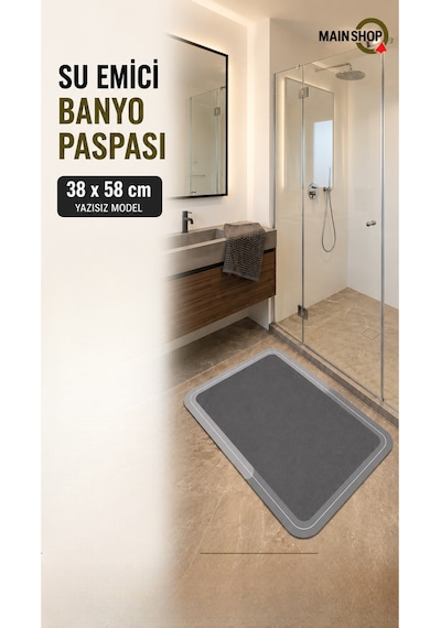 Mainshop 2'li Set Banyo Paspas Seti - Masaj Etkili, Vantuzlu Kaymaz Taban, Hızlı Kuruyan Su Emici Paspas Gri