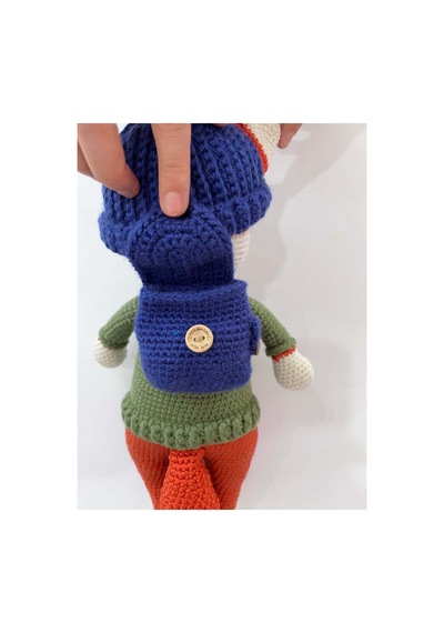 El Yapımı Amigurumi Tilki Oyuncak - Bereli Sırt Çantalı Örgü Peluş - 34 Cm Turuncu