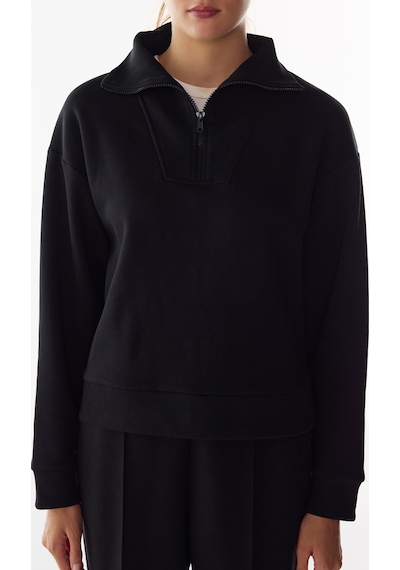 Penti Siyah Yarım Fermuarlı Şardonlu Fitilli Uzun Kollu Sweatshirt