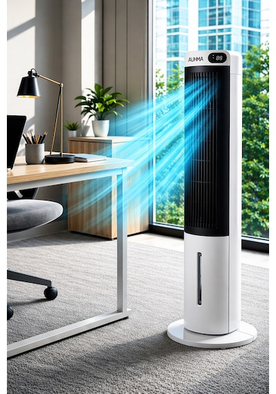 Exenar - Beyaz - Kule Tipi Soğutucu Fan Uzaktan Kumandalı Su Buharlı Soğutucu Vantilatör 70w-3l Su Tankı-led Ekranlı