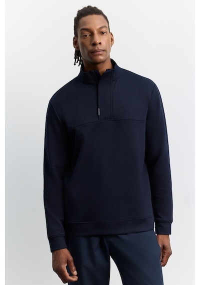 Avva Erkek Lacivert Dik Yaka Fermuarlı Kolay Ütülenen Pamuklu Regular Fit Sweatshirt A62y1222