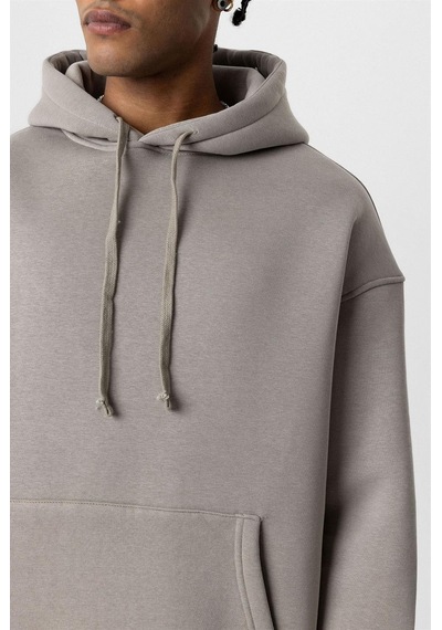 Vamos Basic Oversize Kapüşonlu Sweatshirt Açık Vızon