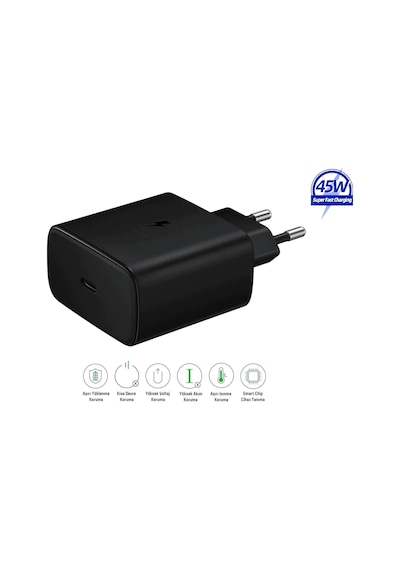 Samsung Galaxy M07 Uyumlu 45w Type-c Girişli Super Hızlı Şarj Cihazı Adaptör - Garantili Siyah
