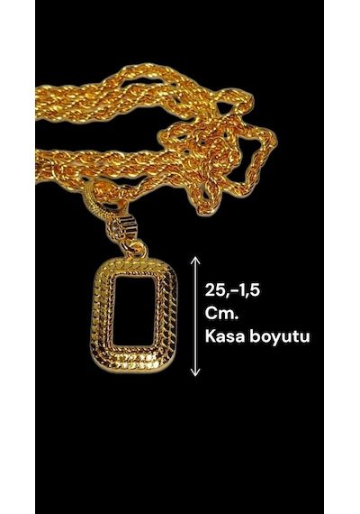 22 Ayar Altın Kaplama 55 Cm Hasır Zincirli Gram Kasa Kolye Seti Gold
