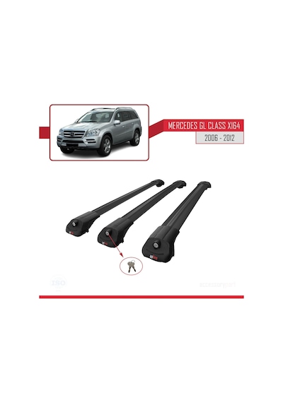 Mercedes Gl Class X164 2006-2012 Arası İle Uyumlu Ace-1 Ara Atkı Tavan Barı Siyah 3 Adet Bar