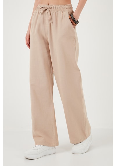 Lela Pamuklu Relaxed Fit Yüksek Bel Bol Paça Bayan Pantolon 668Yp5118 Camel