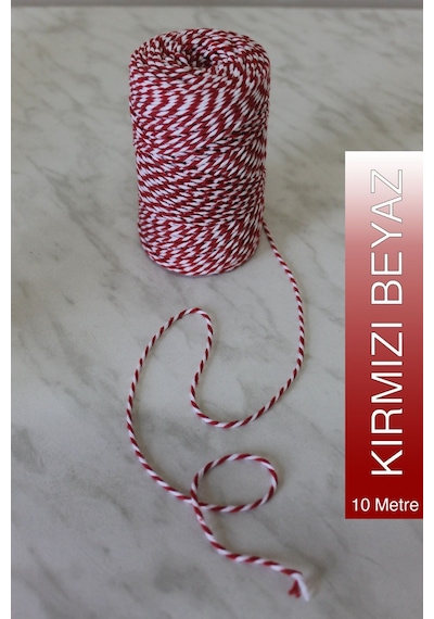 Hediye Paketleme İpi 10 Metre, Kırmızı Beyaz İp Marteniçka