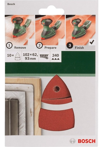Bosch Multi Zımpara Kağıdı 10'lu 102 x 62/93 mm 240 Kum 11 Delik - 2609256A66