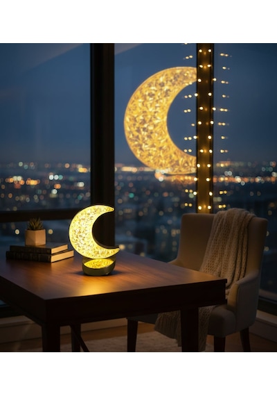 Ay Işığı Hilal Gold Şarjlı Dokunmatik Masa Ve Gece Lambası- Dimmerli Ve Enerji Tasarruflu Led Işık Altın