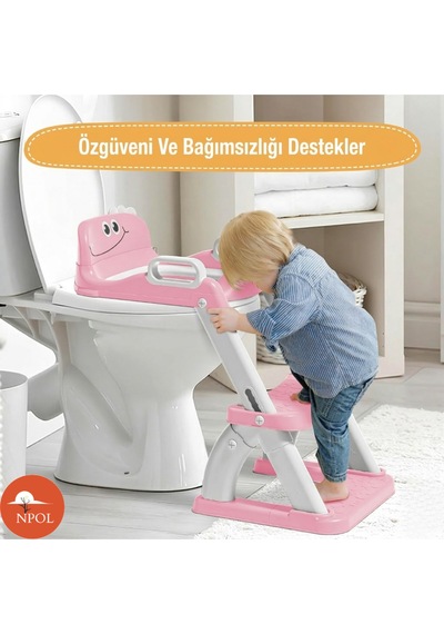Latrina Pro Basamaklı Çocuk Tuvalet Eğitim Seti - Katlanabilir Klozet Küçültücü - Pembe