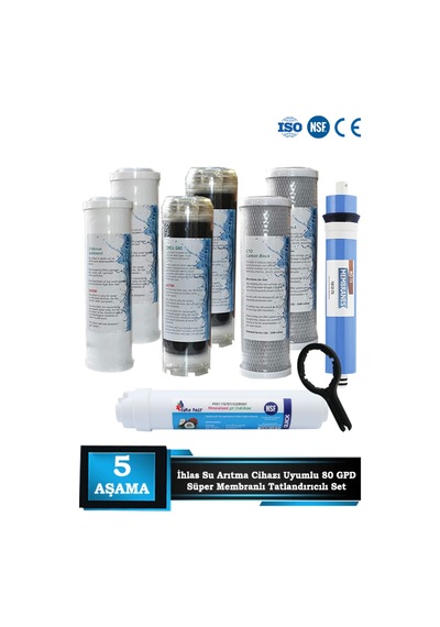 Sumarkt İhlas Cebilon Su Arıtma Cihazı Uyumlu 80 Gpd Süper Membranlı 5 Aşama 1 Yıllık Filtre Seti