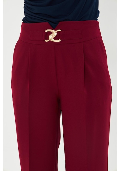 Lovelf Gold Aksesuarlı Bol Paça Pantolon Bordo Bordo