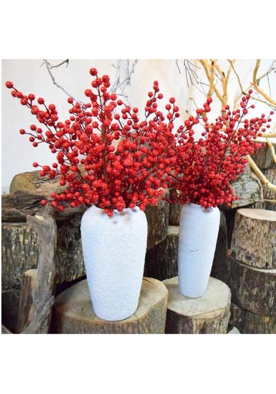Yapay Çiçek Kokina Uzun Dal 63cm Yılbaşı Çiçeği Red Berry