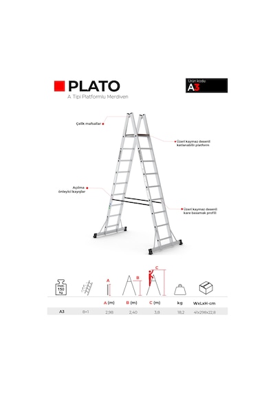 Çağsan A3 8+1 Basamaklı Plato A Tipi Platformlu Merdiven