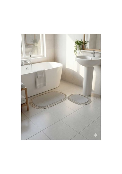 Buççin Online Mağaza 2li Kırem +6 Renk Banyo Paspası Post Pelüş Kaymaz Halı Ponpon Saçaklı 60x100+50x60 Mikrofiber Kahve Çok Renkli