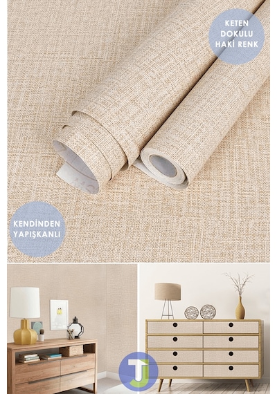 Technojet Kendinden Yapışkanlı Keten Görünümlü Mutfak Banyo Tezgah Duvar Dolap Masa Kaplama 60x500cm 001