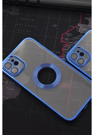Apple Uyumlu iPhone 11 Saks Mavi Renkli Kenarlı Lazerli Şeffaf Kılıf Lens Korumalı