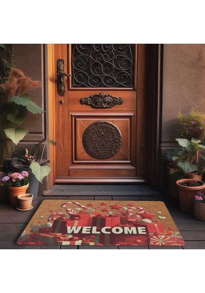 Valerine Life Yılbaşı Şemsiye Şekeri Ve Hediyeler Welcome Kapı Önü Paspası 45x70cm