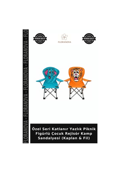 Özel Seri Katlanır Yazlık Piknik Figürlü Çocuk Rejisör Kamp Sandalyesi Kaplan & Fil Çok Renkli