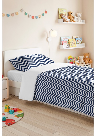 Mavi Zigzag Geometrik Genç Odası Tek Kişilik Pike Takımı - Lacivert 160x220 Cm Kapitone Yatak Örtüsü Gölge Yün Hissi
