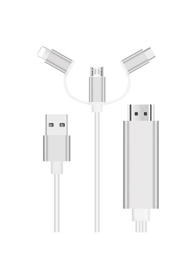 Lightning Çevirici Hdmı Usb-C Micro Usb Çevirici 3Lü Dönüştürücü-Gümüş
