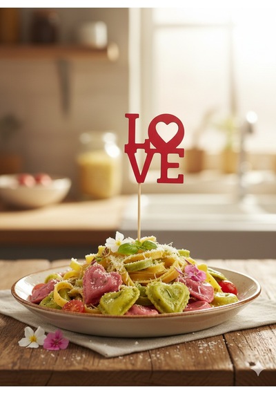 Kırmızı Ahşap Love Yazılı Pasta Ve Çiçek Süsü - Düğün, Yıldönümü Ve Doğum Günü Dekoratif Süs, 5'li Paket