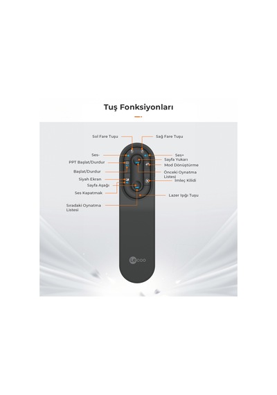 Lecoo SPT9614 Kablosuz 2.4 Ghz Dual Mod Uzaktan Mouse Kontrollü Sunum Kumandası Siyah