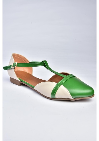 Fox Shoes B726881809 Yeşil/ten Günlük Kadın Babet Yeşil/ten Yeşil - Ten Rengi