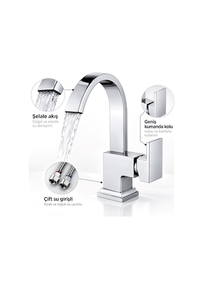 Sardıcı Şelale Lavabo Bataryası Krom Çift Su Girişli 5 Yıl Garantili