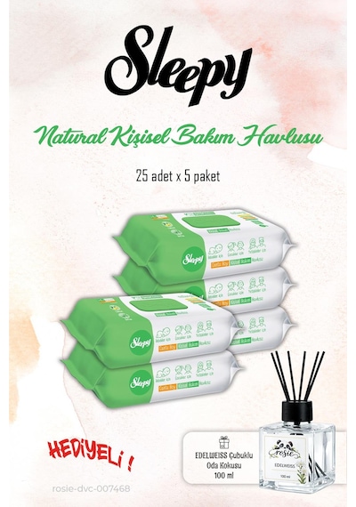 Sleepy Natural 25'li Kişisel Bakım Havlusu ve Rosıe Koku Tekli 5 Paket