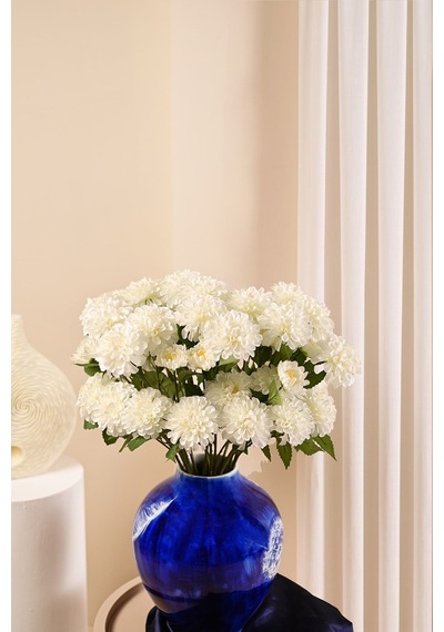 Beyaz Yapay Dahlia Yıldız Çiçeği 3 Dallı Lüx İpeksi Dokulu 75 Cm