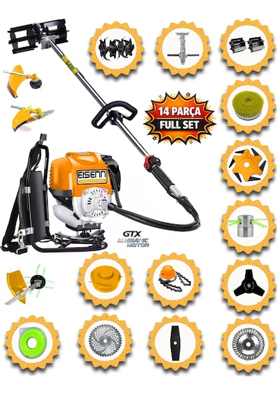 Eısenn German BCF 550 Sırt Tipi Ot Çim Biçme Tırpanı 14 Parça Full Toprak Eşeleme Akrobat Çapa Çelik Fırça