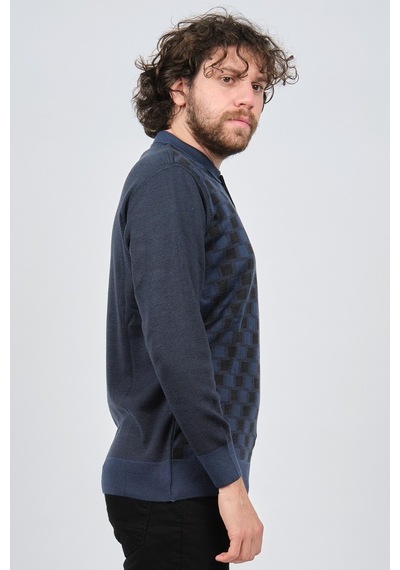Çizgi Triko Erkek Cep Detaylı Polo Yaka Desenli Kazak 42544213 In Indigo İndigo