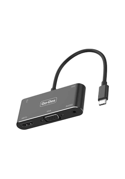 Go Des GD-8761 Type-C to HDMI 4K & VGA & Aux Dönüştürücü Adaptör USB 3.0 - Siyah ZORE-260173