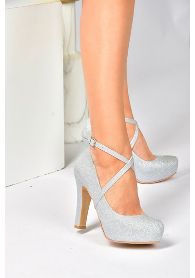 Fox Shoes Gümüş Sim Platform Topuklu Kadın Abiye Ayakkabı M348007614 Gümüş