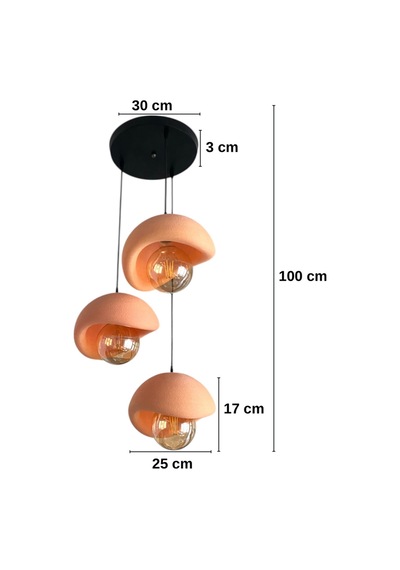 Beton Görünümlü Modern Şık İskandinav Tarz 3 Başlıklı Avize 25cm Ampul Dahil Değildir Nestvibe Pembe