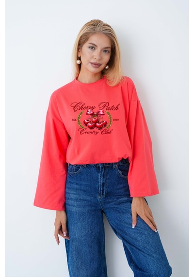 Medinenur Cherry Baskılı Tesettüre Uygun Uzun Kollu Body Narçiçeği