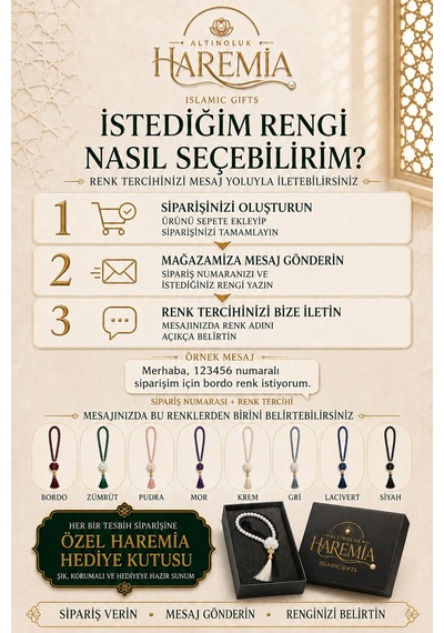 İnci Görünümlü Tesbih 99 Luk Gül Püsküllü Özel Kutulu 8 Renk Seçenekli Çok Renkli