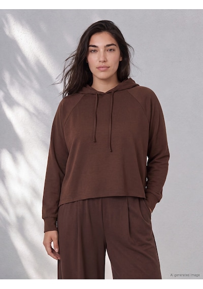 Lcw Petite Kahverengi Bağcıklı Soft Touch Kadın Hoodie