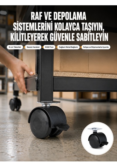 6 Cm Kilitli Tekerlek Ayak 4 Adet Sehpa Ve Ekipman Uyumlu Sarı