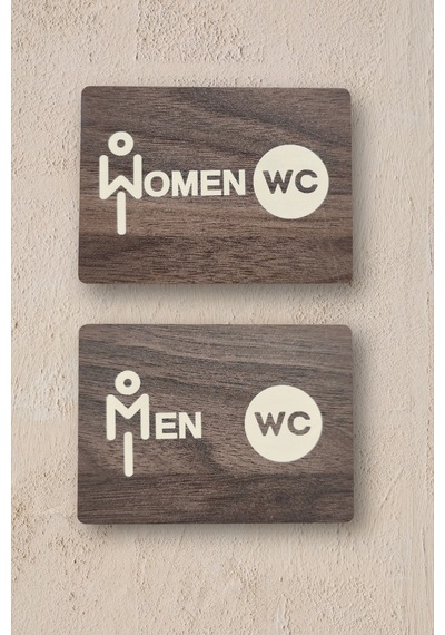 Women-men Wc Yönlendirme Levhası- İkili Set - Tesbih Ahşap