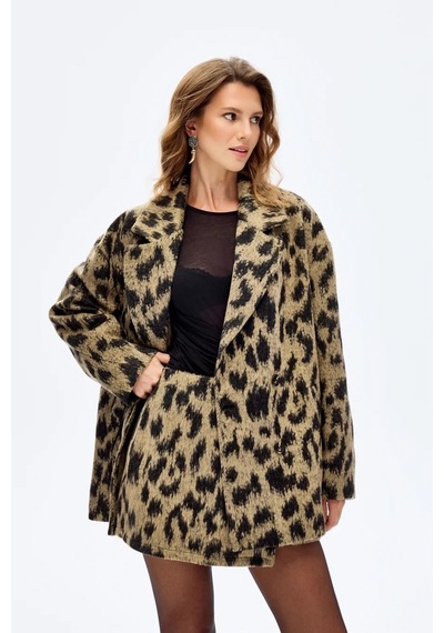 Quzu Leopar Desenli Kaban Bej