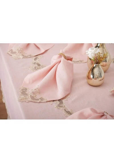 Anka Güpürlü Keten Pudra Sofra Takımı 8 Kişilik 160x230 Cm 17prç. - 1165 Çok Renkli