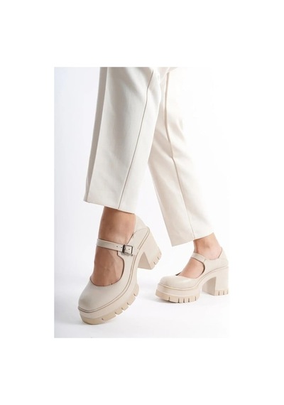 Asmi Shoes Tek Baletli Neon Krem 8 Cm Topuklu Platformlu Loafer Ayakkabı