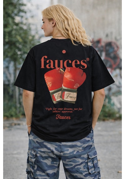 Fauces Baskılı Oversize Kalın Kumaş Bol Kalıp Unisex T-shirt Siyah