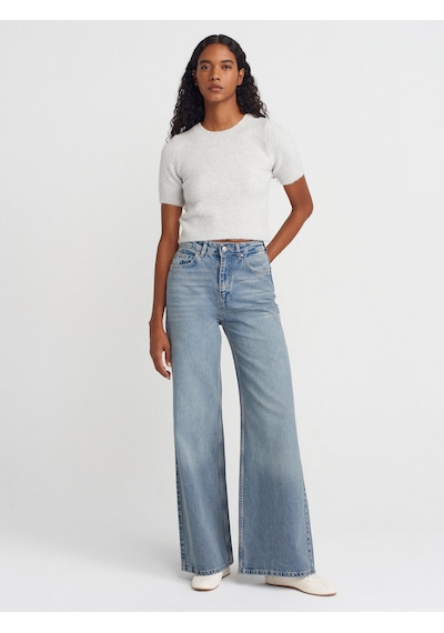 Dilvin 72039 Dökümlü Geniş Denim Pantolon-mavi Mavi